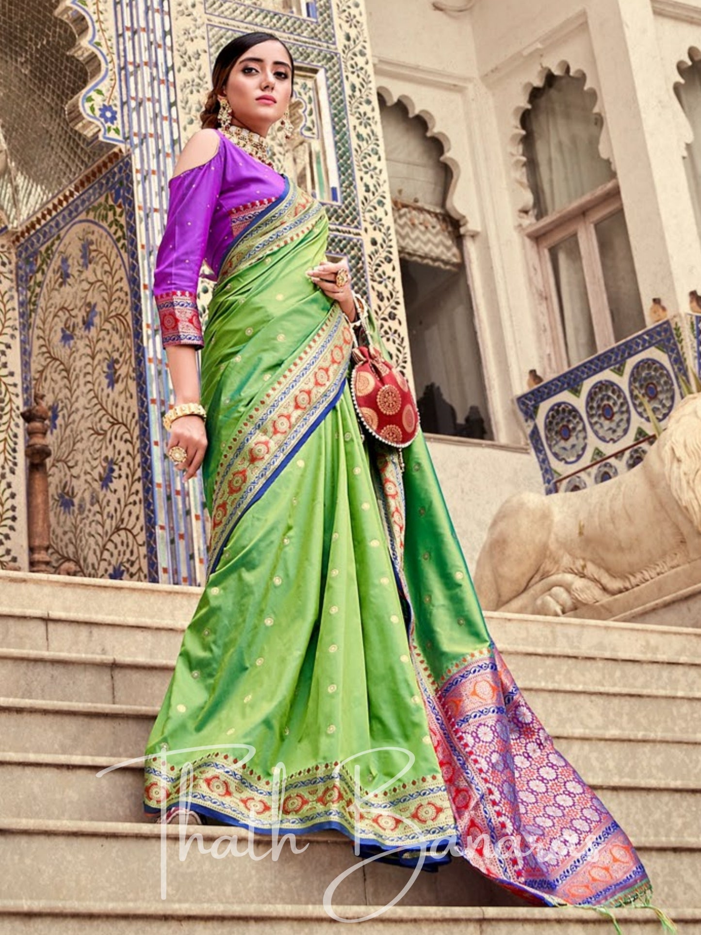 Pista green soft silk weaving Saree with Beautiful Designer border and pallu