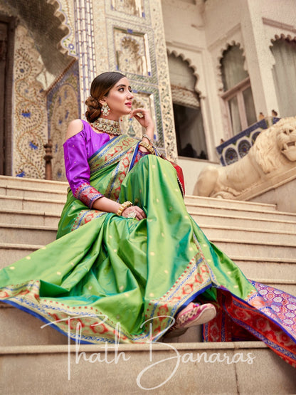 Pista green soft silk weaving Saree with Beautiful Designer border and pallu