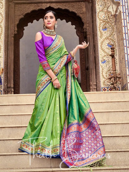 Pista green soft silk weaving Saree with Beautiful Designer border and pallu