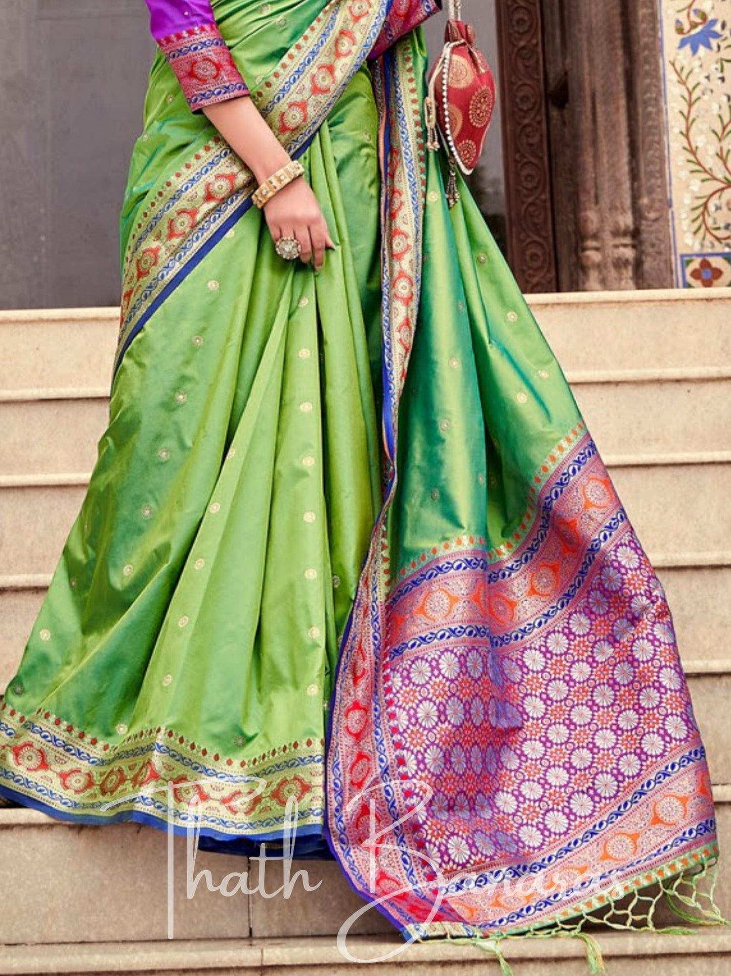 Pista green soft silk weaving Saree with Beautiful Designer border and pallu