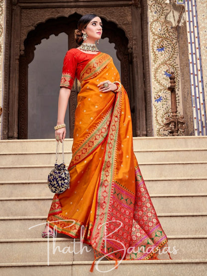 Orange Soft silk weaving Saree with Beautiful Designer border & Pallu