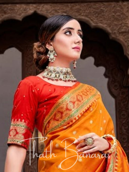 Orange Soft silk weaving Saree with Beautiful Designer border & Pallu