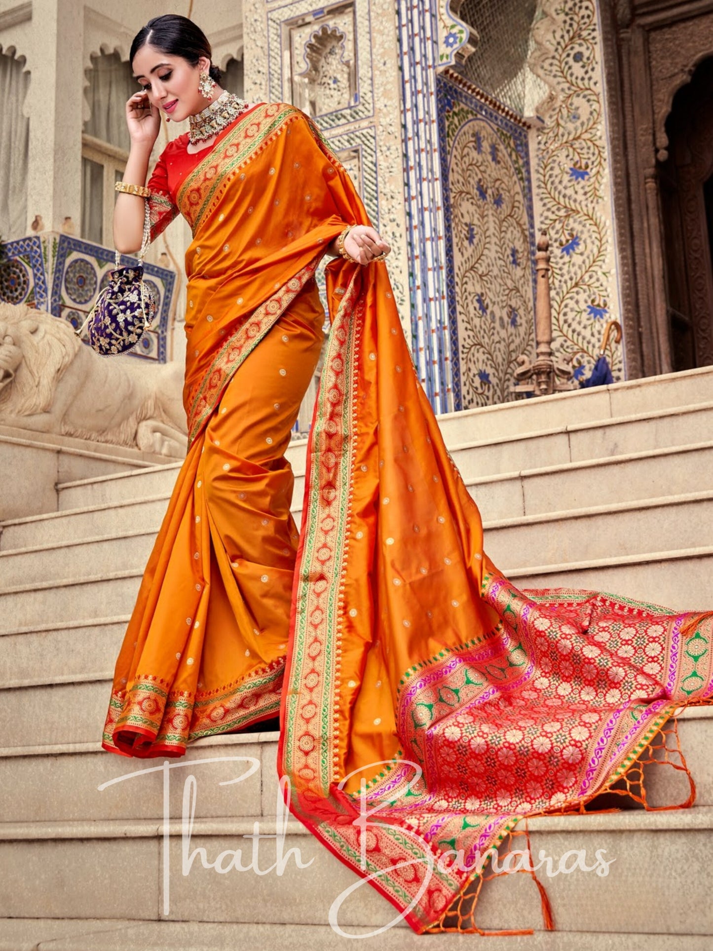 Orange Soft silk weaving Saree with Beautiful Designer border & Pallu