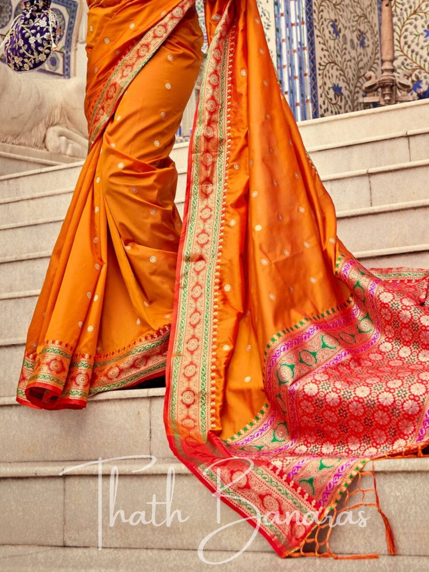 Orange Soft silk weaving Saree with Beautiful Designer border & Pallu