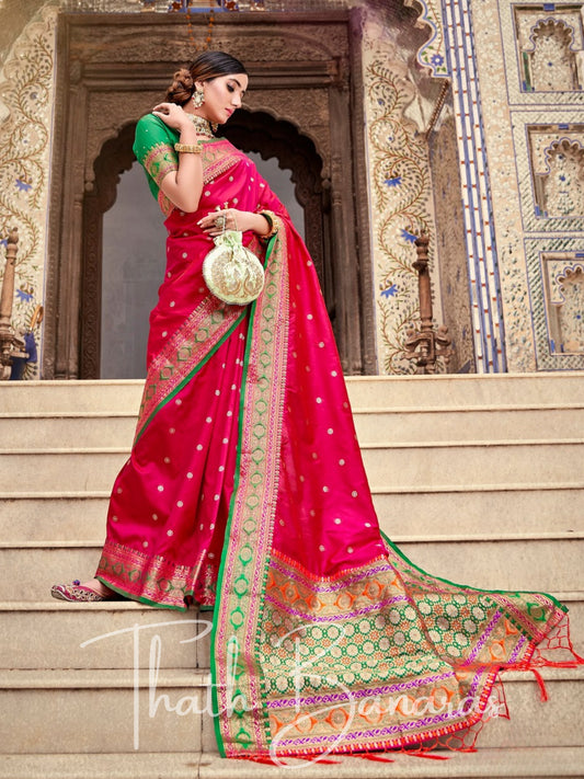 Pink Soft silk weaving Saree with Beautiful Designer border & Pallu