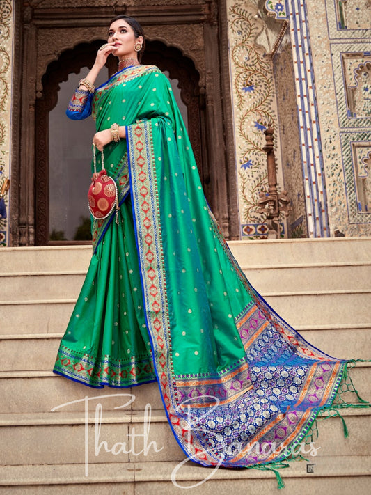 Rama green soft silk weaving Saree with Beautiful Designer border and pallu