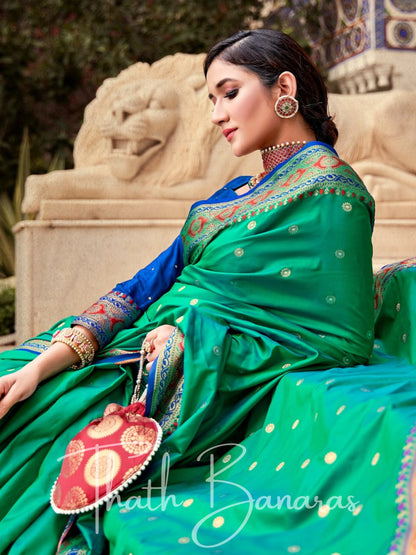 Rama green soft silk weaving Saree with Beautiful Designer border and pallu