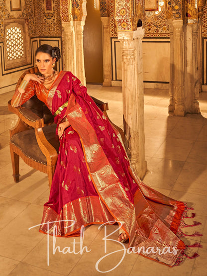 Tango Red Banarasi Weaving Tusser Silk Saree