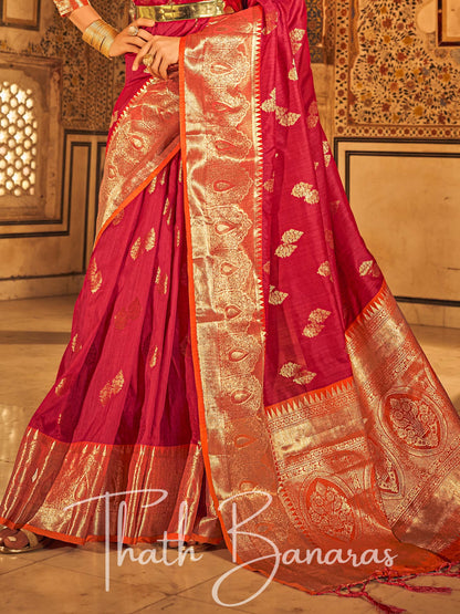 Tango Red Banarasi Weaving Tusser Silk Saree