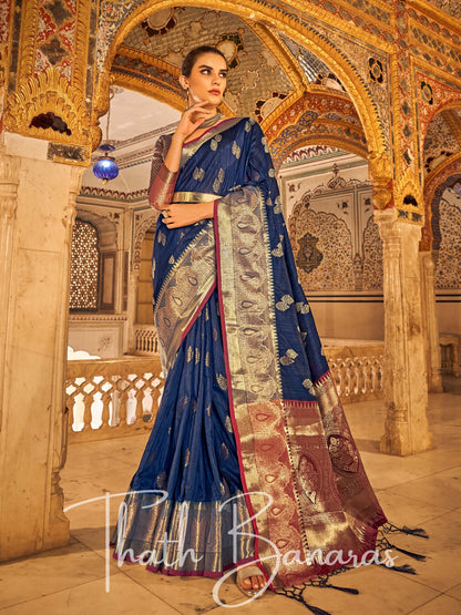 Navy Blue Banarasi Weaving Tusser Silk Saree