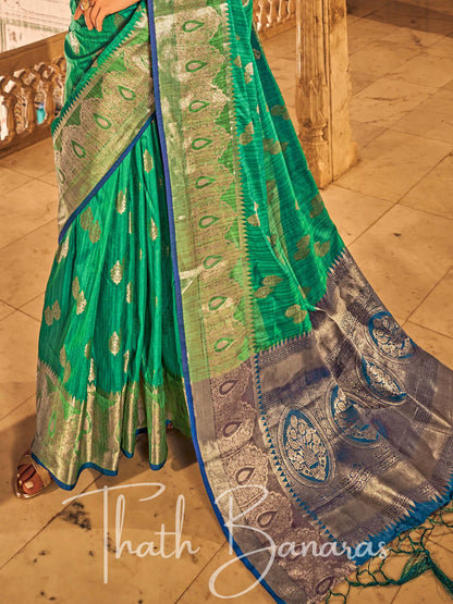 Ocean Green Banarasi Weaving Tusser Silk Saree