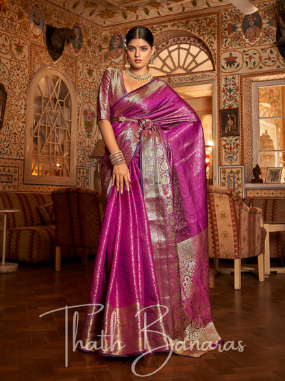 Pink Soft Regal Copper Threads Kanchipuram Saree