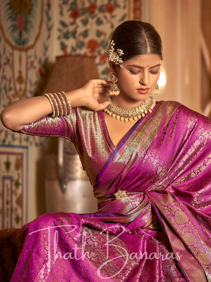 Pink Soft Regal Copper Threads Kanchipuram Saree