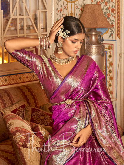 Pink Soft Regal Copper Threads Kanchipuram Saree