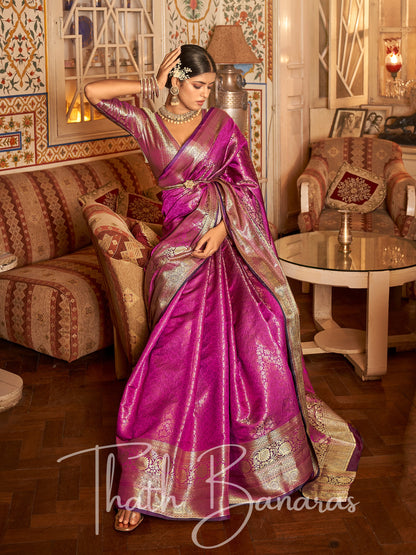 Pink Soft Regal Copper Threads Kanchipuram Saree