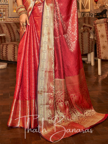 Red Regal Copper Threads Kanchipuram Saree