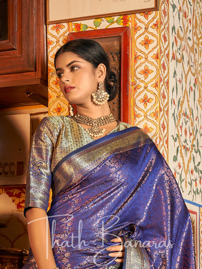 Violet Regal Copper Threads Kanchipuram Saree