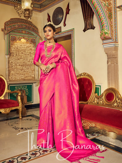 Pink Soft Handloom Weaving Silk with Copper Zari Saree