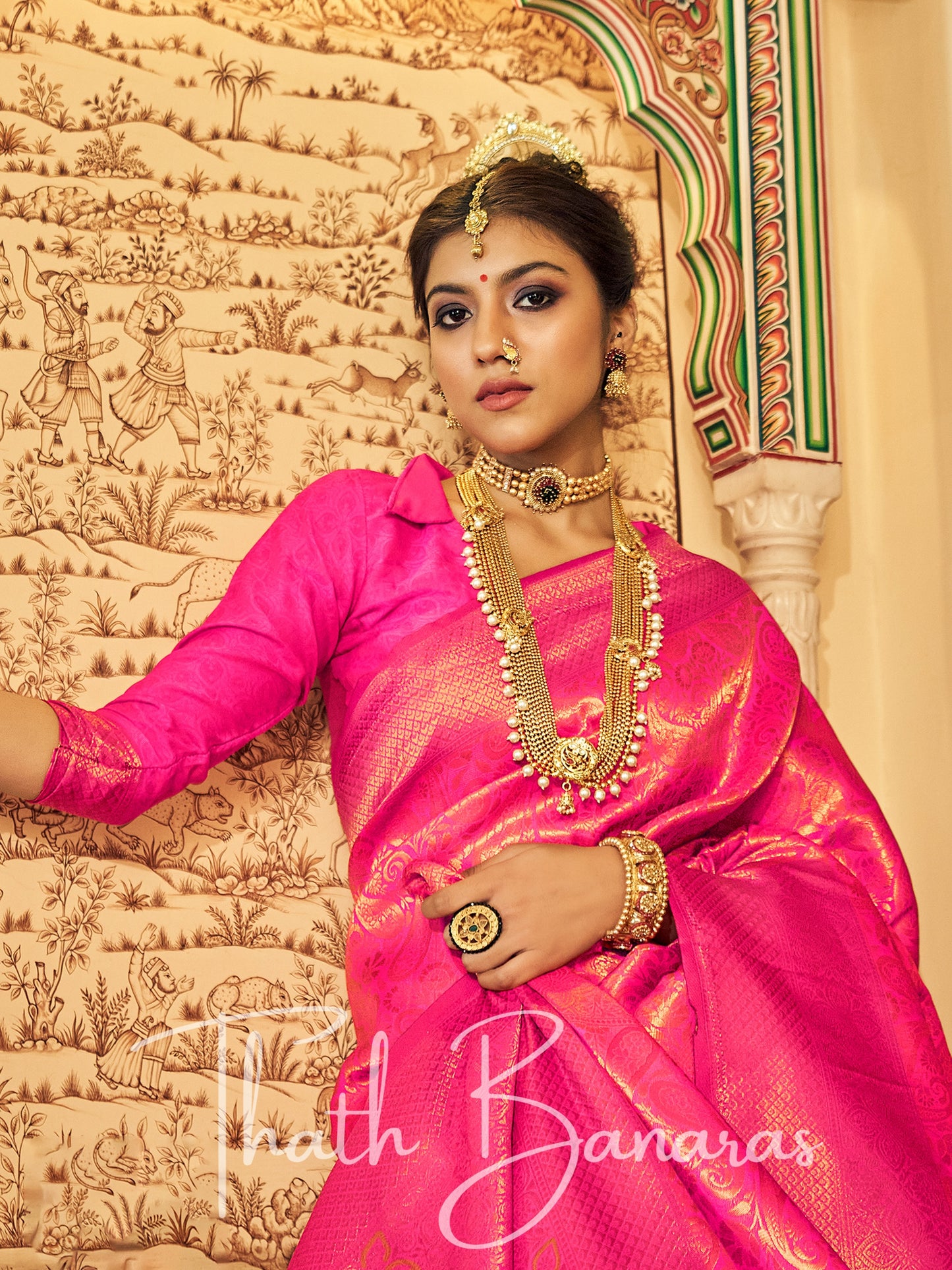 Pink Soft Handloom Weaving Silk with Copper Zari Saree