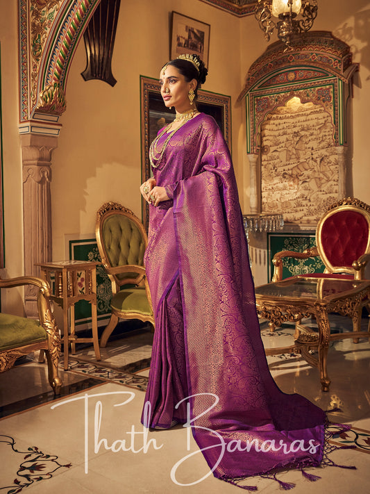 Ethereal Purple Handloom Silk Saree Gilded Patterns