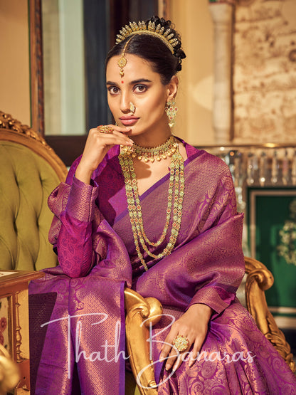 Ethereal Purple Handloom Silk Saree Gilded Patterns