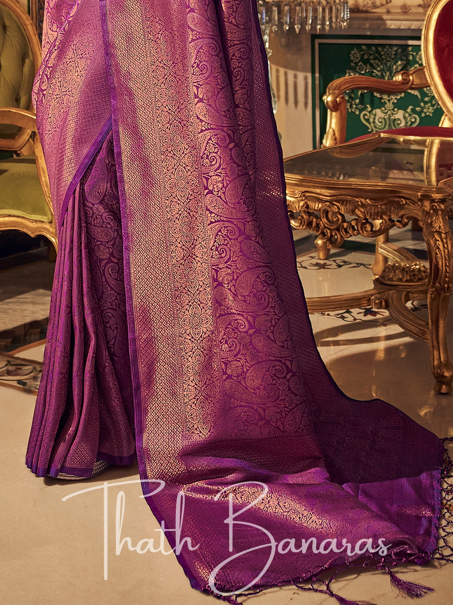 Ethereal Purple Handloom Silk Saree Gilded Patterns