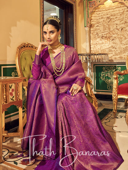 Ethereal Purple Handloom Silk Saree Gilded Patterns