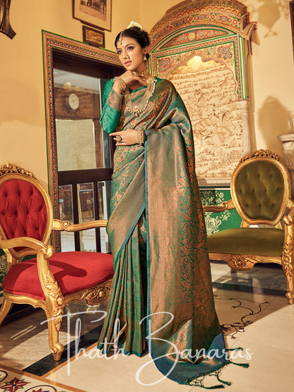 Mystic Emerald Handloom Silk Saree Gilded Patterns