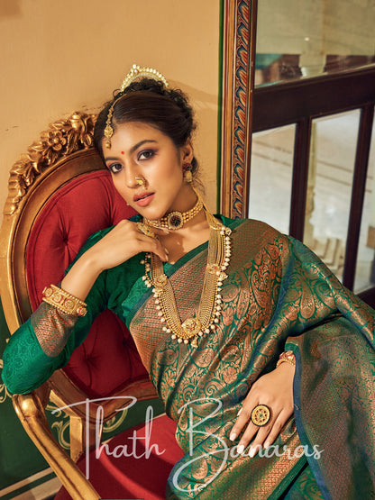 Mystic Emerald Handloom Silk Saree Gilded Patterns