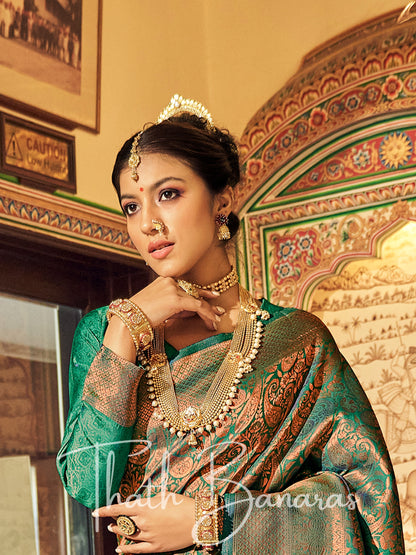 Mystic Emerald Handloom Silk Saree Gilded Patterns