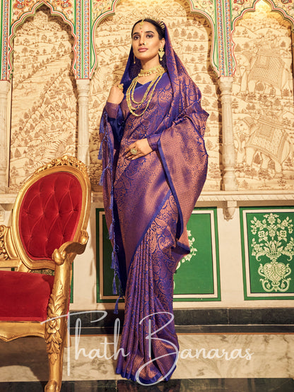 Regal Sapphire Handloom Silk Saree Gilded Patterns