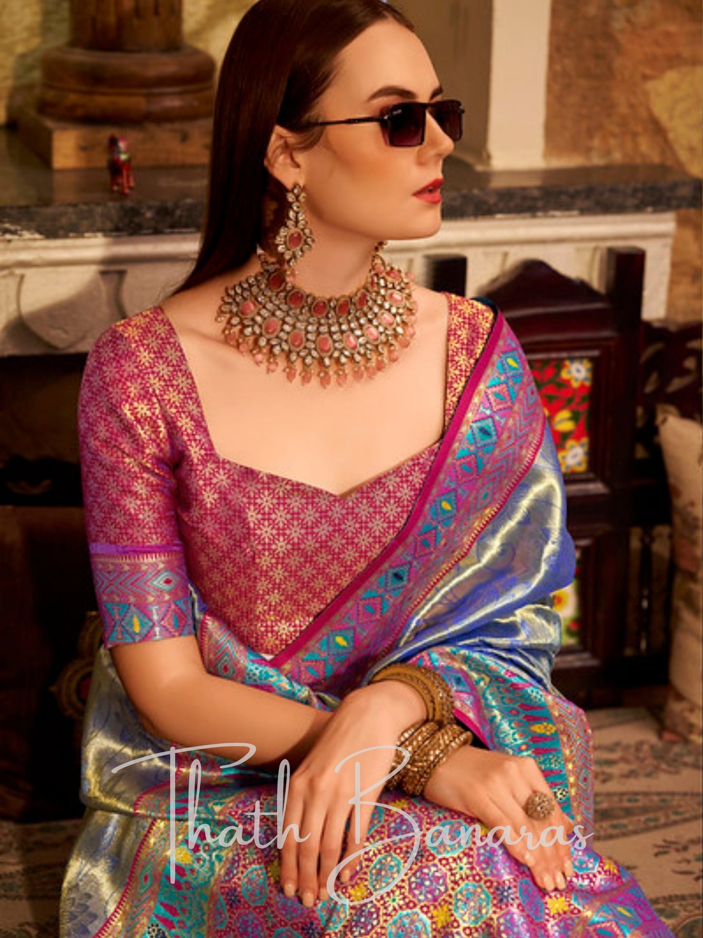 Elegant Woven Tissue Silk Saree with Intricate Zari Weave & Contrast Blouse