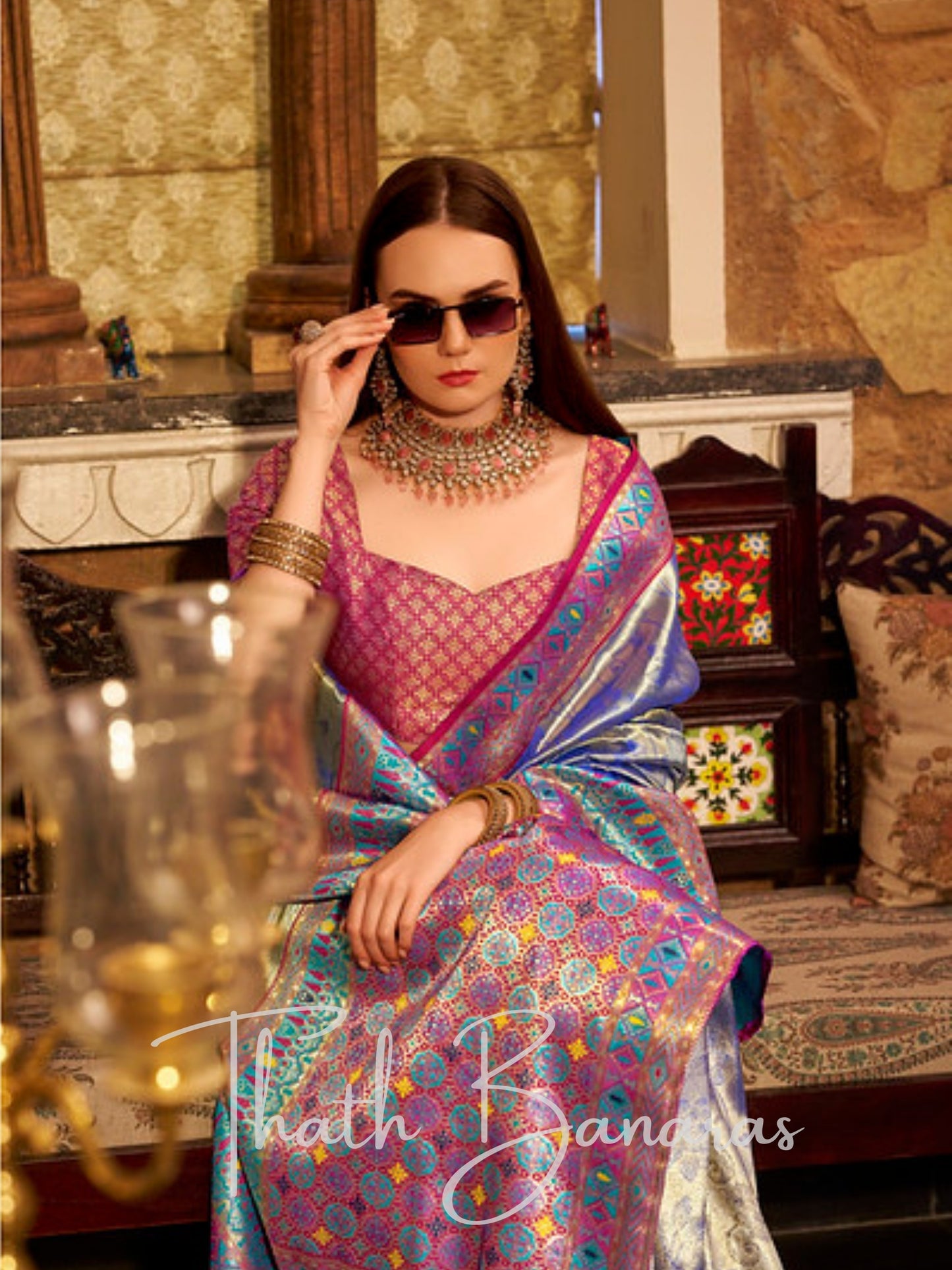Elegant Woven Tissue Silk Saree with Intricate Zari Weave & Contrast Blouse