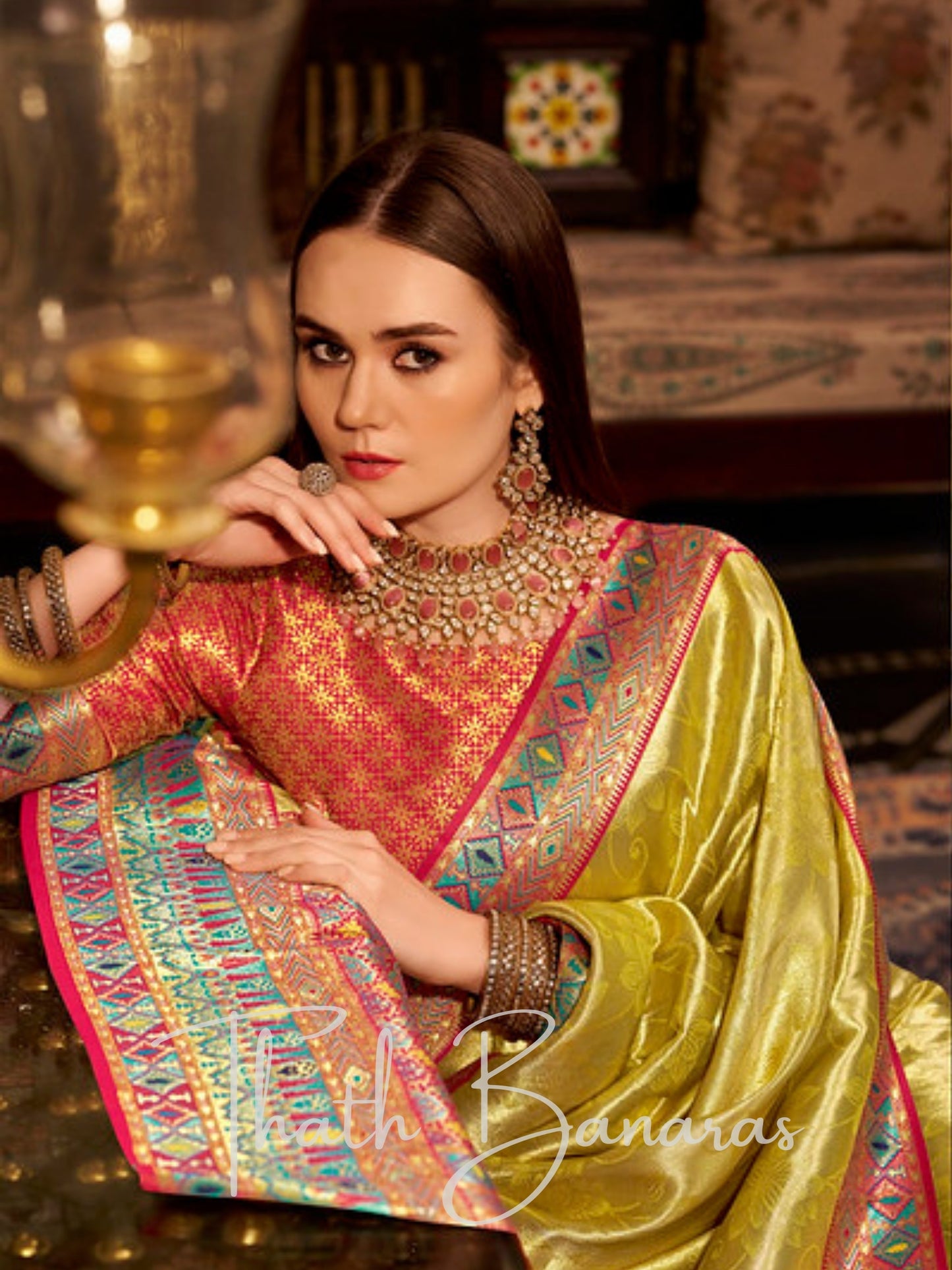 Elegant Fuel Yellow Tissue Silk Saree with intricate work