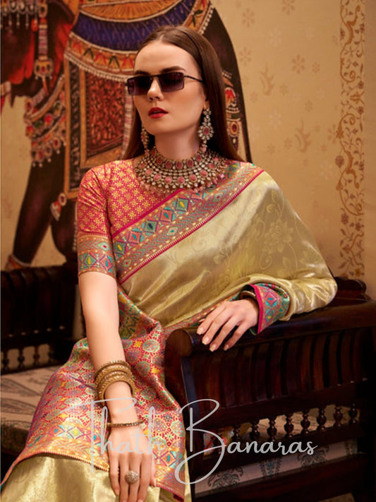 Ravishing Cream Silk Saree with Zari Work