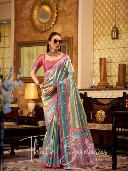 Teal Blue Woven Silk Saree with Intricate Zari work