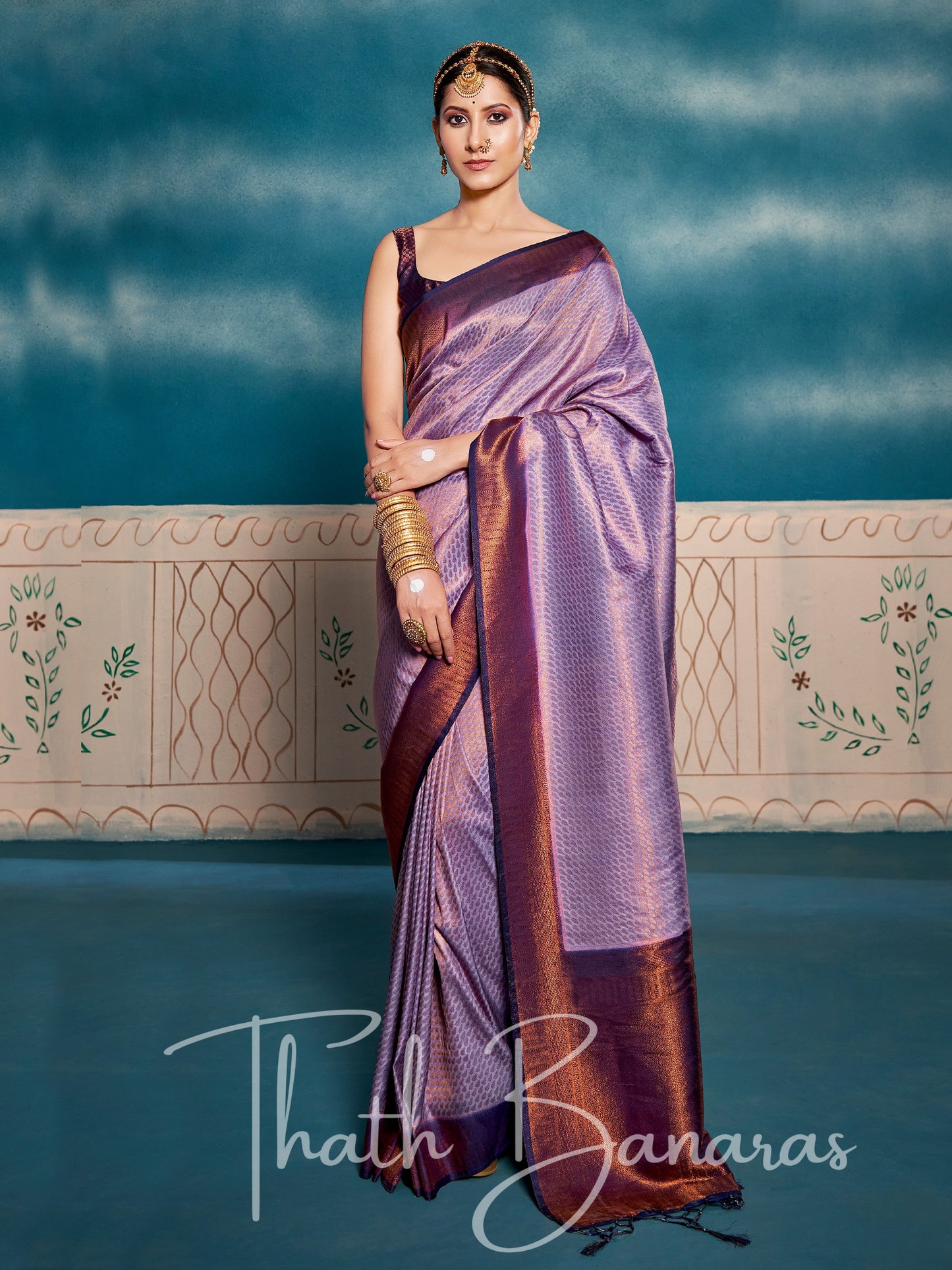 Purple Soft Kanjivaram Silk Saree With Chaap Dying