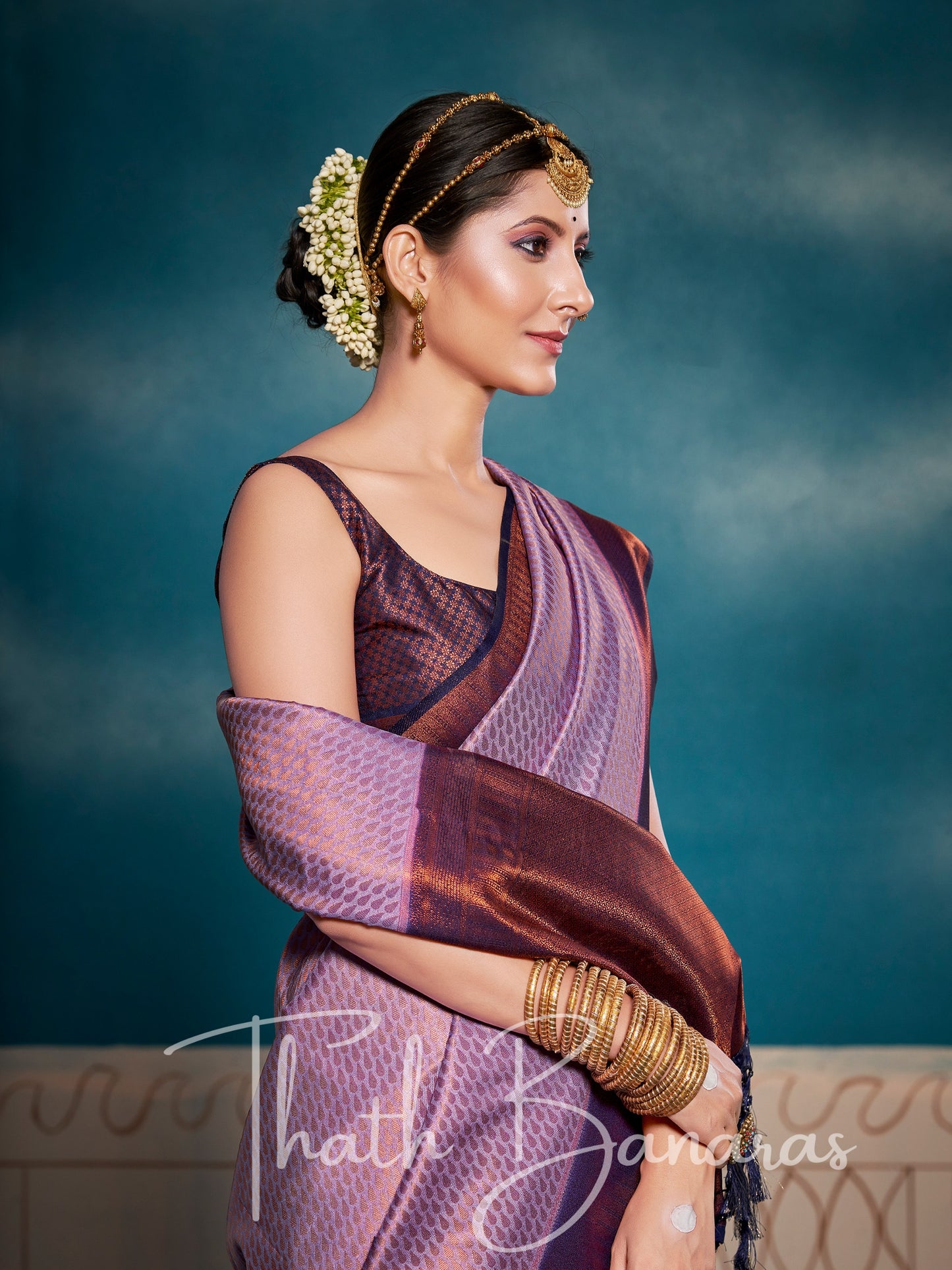 Purple Soft Kanjivaram Silk Saree With Chaap Dying