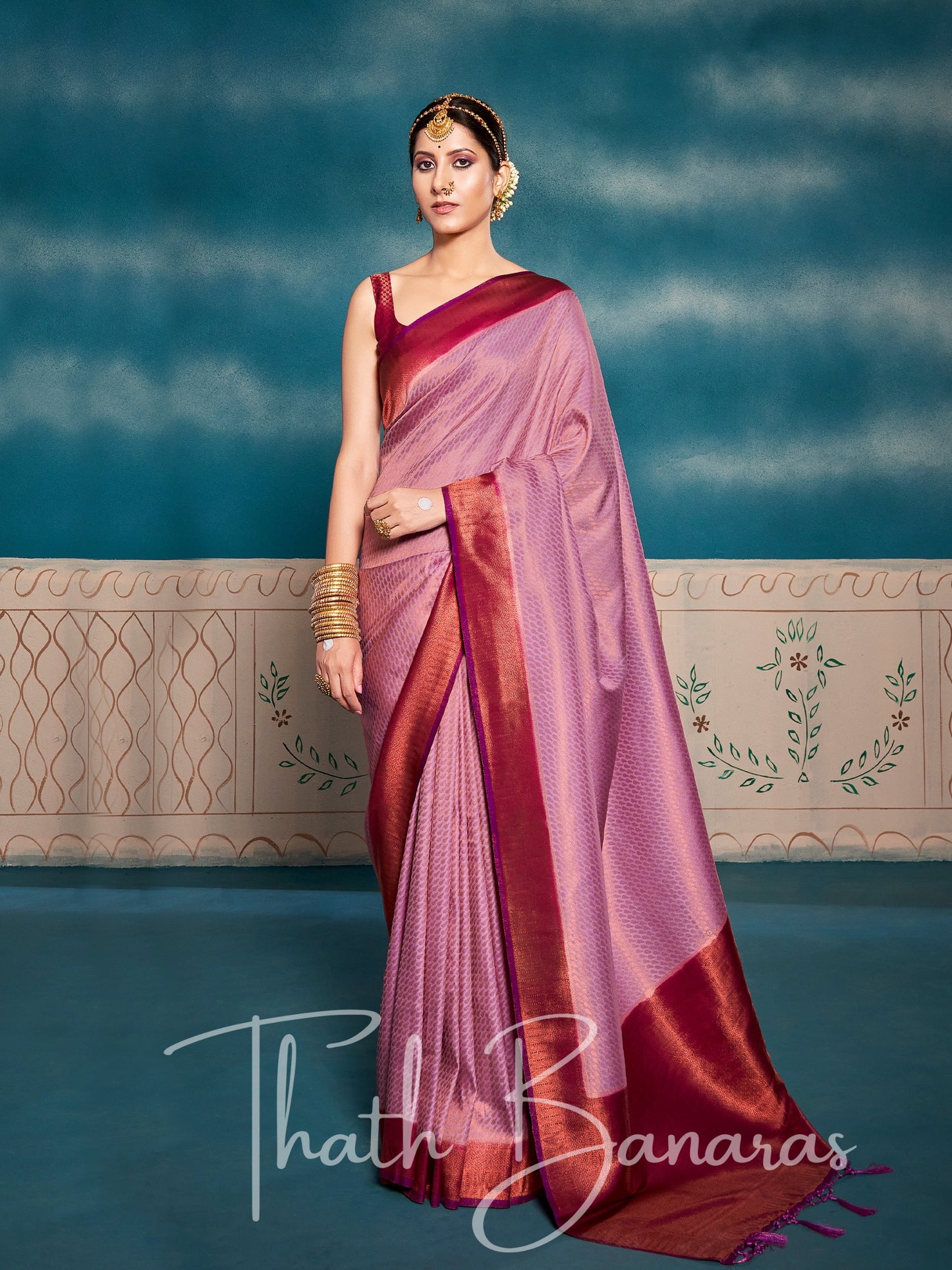 Lotus Pink Soft Kanjivaram Silk Saree With Chaap Dying