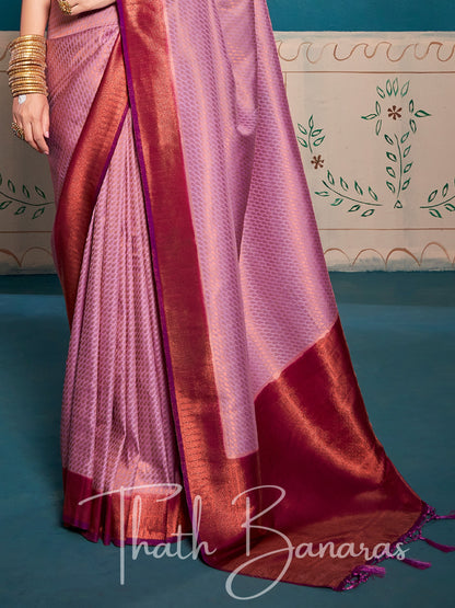 Lotus Pink Soft Kanjivaram Silk Saree With Chaap Dying