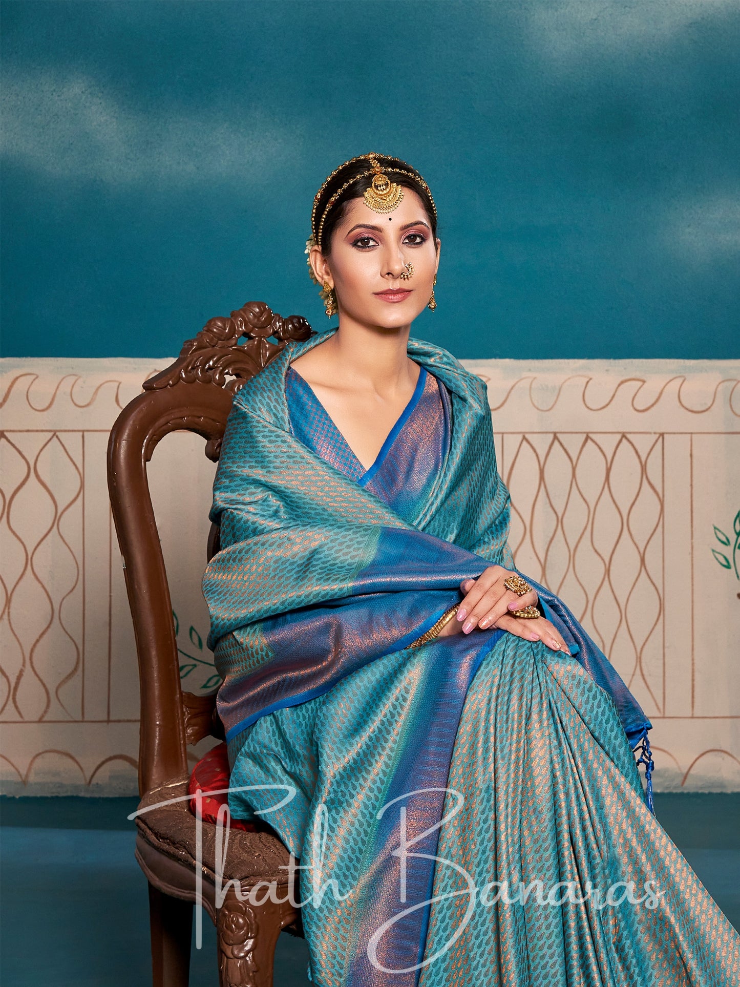 Ming Blue Soft Kanjivaram Silk Saree With Chaap Dying