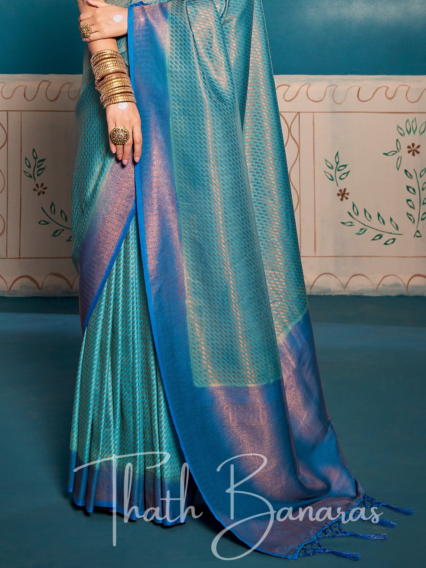 Ming Blue Soft Kanjivaram Silk Saree With Chaap Dying