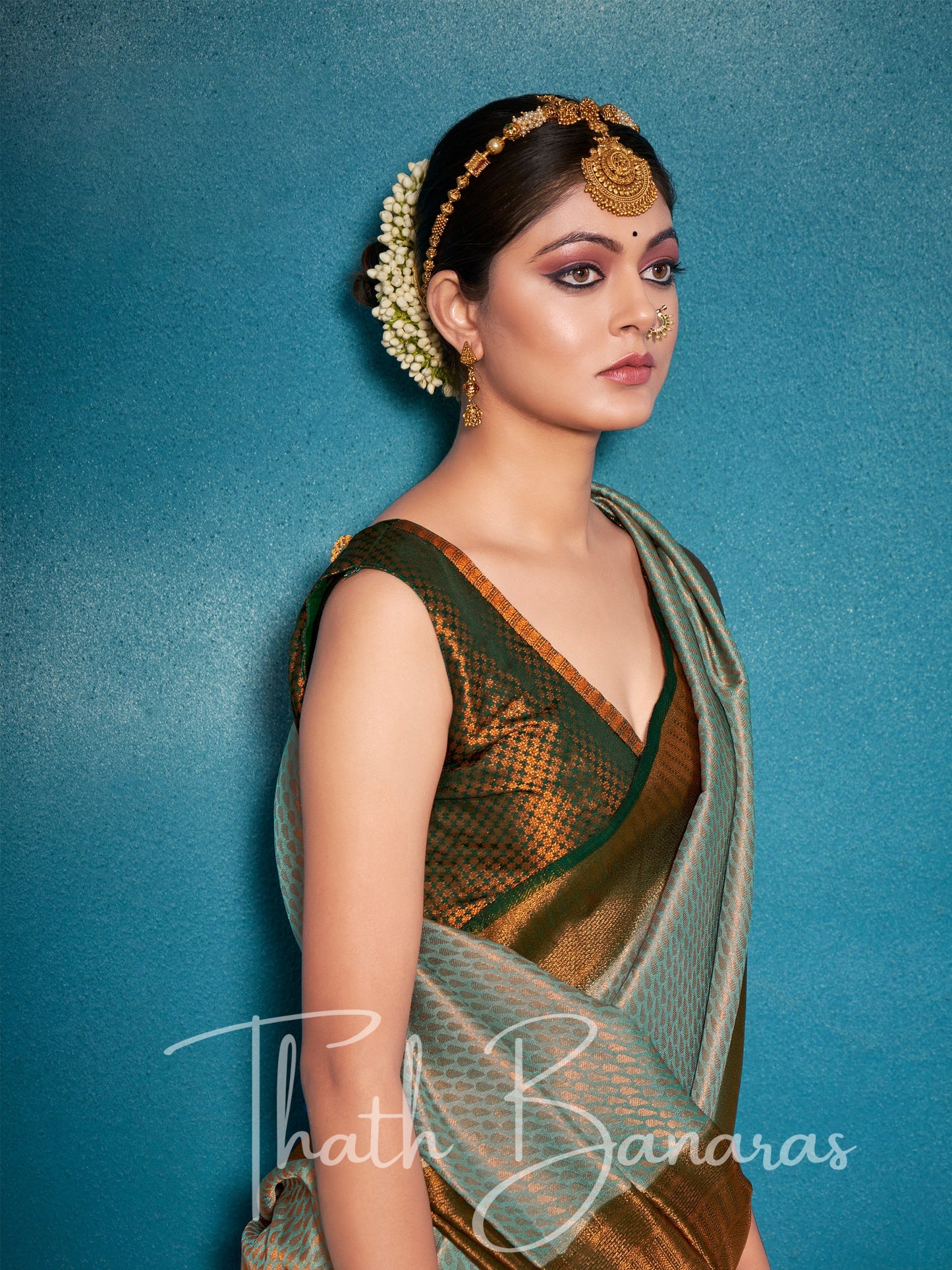 Bitter Green Soft Kanjivaram Silk Saree With Chaap Dying