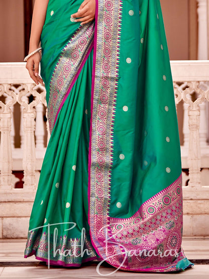 Persian Green Soft Banarasi silk with Rich Designer Pallu & Contrast Blouse