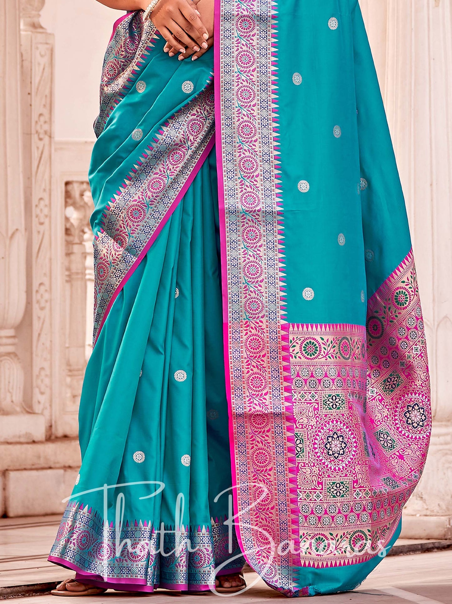 Sky Blue Soft Banarasi silk with Rich Designer Pallu & Contrast Blouse