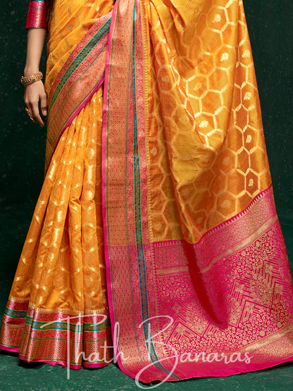 Sunny Mustard Yellow Designer Traditional Cotton Silk Broad Border Saree