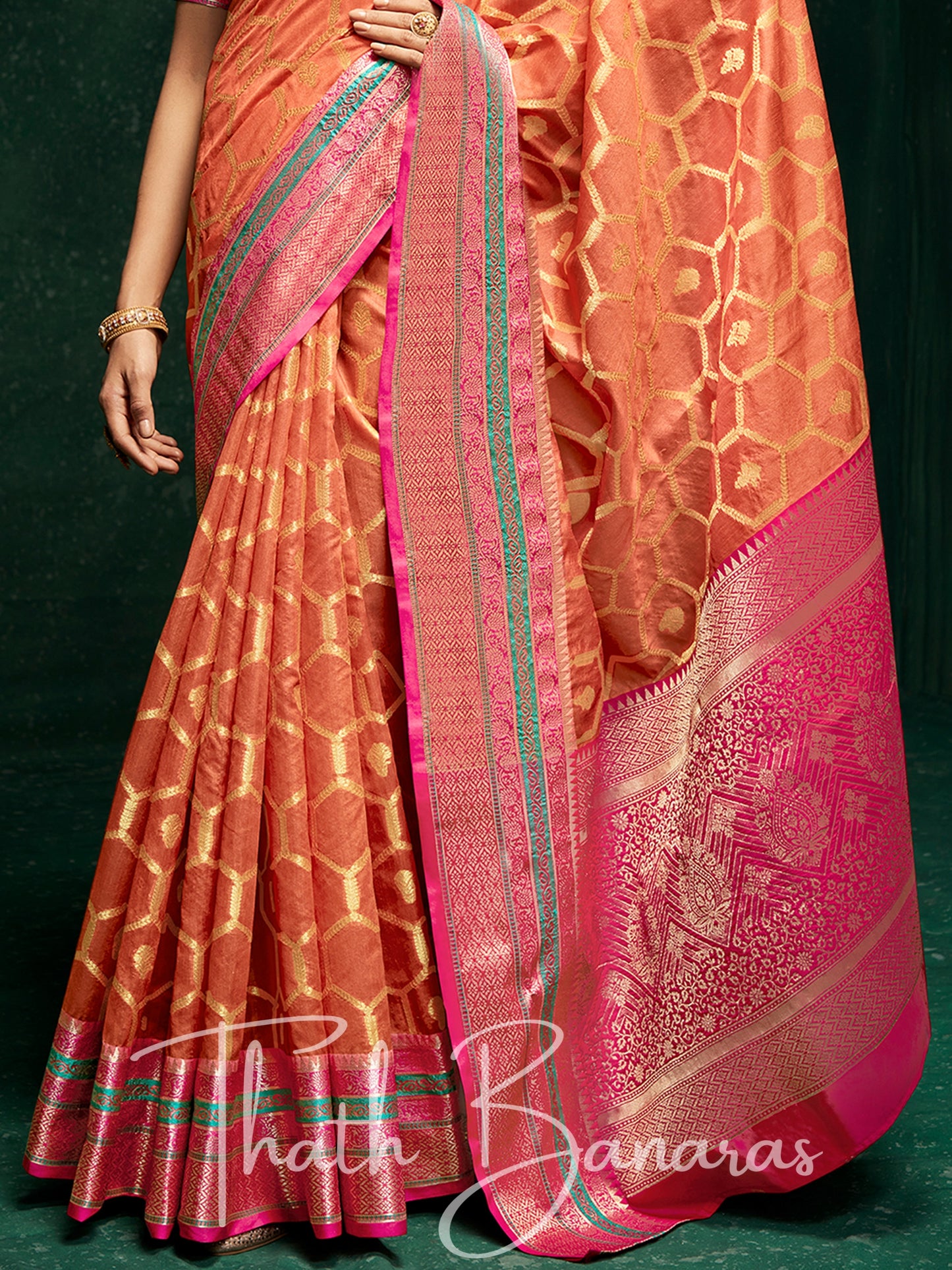 Pastel Orange Designer Traditional Cotton Silk Broad Border Saree