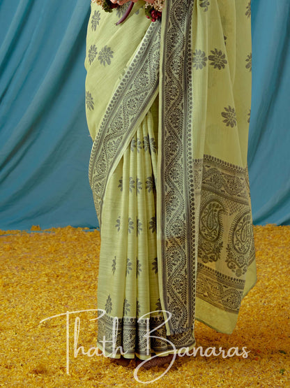 Barley Corn Green Beautiful Traditional Wear Lucknowi Linen