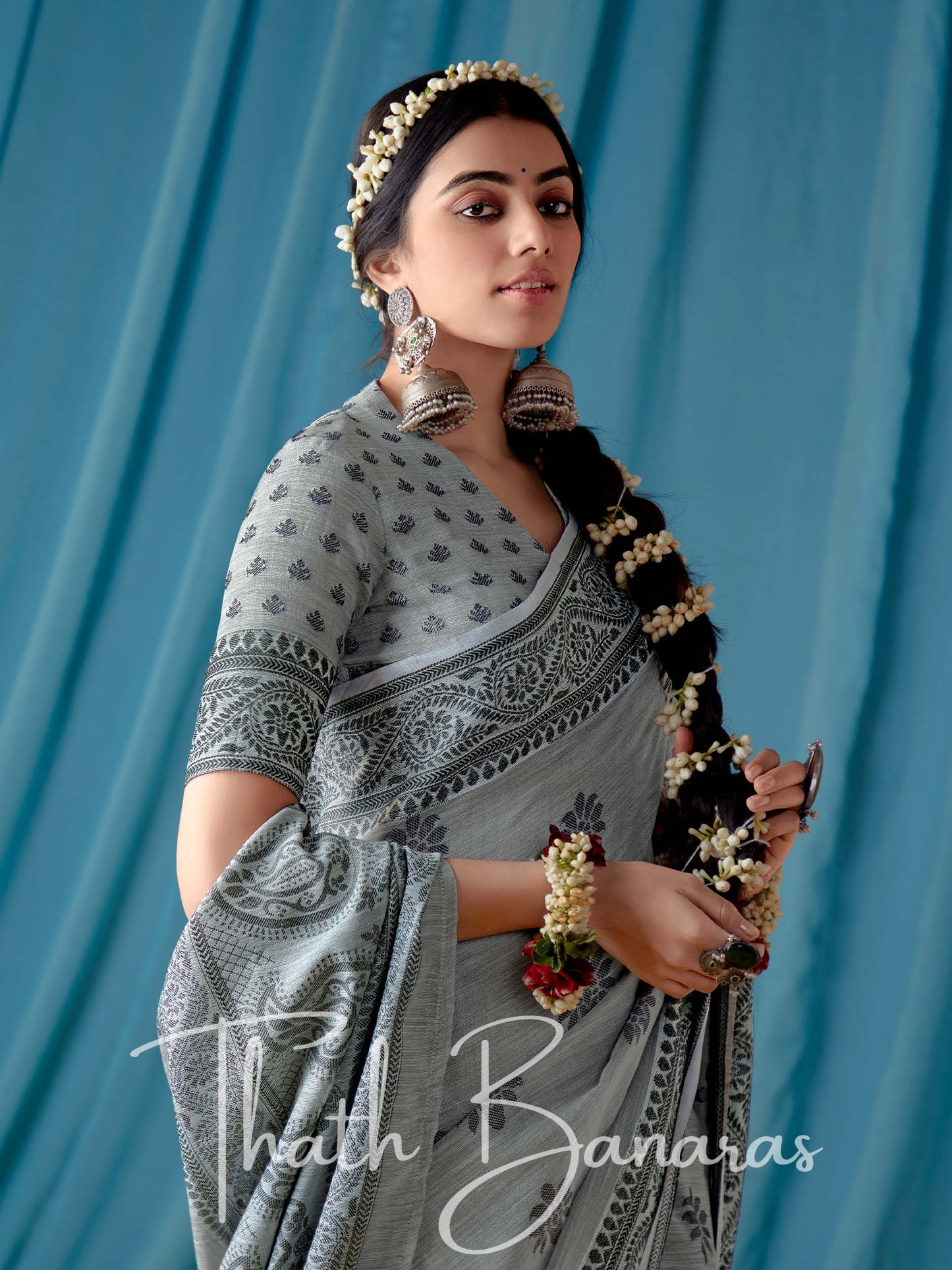 Elora Grey Beautiful Traditional Wear Lucknowi Linen