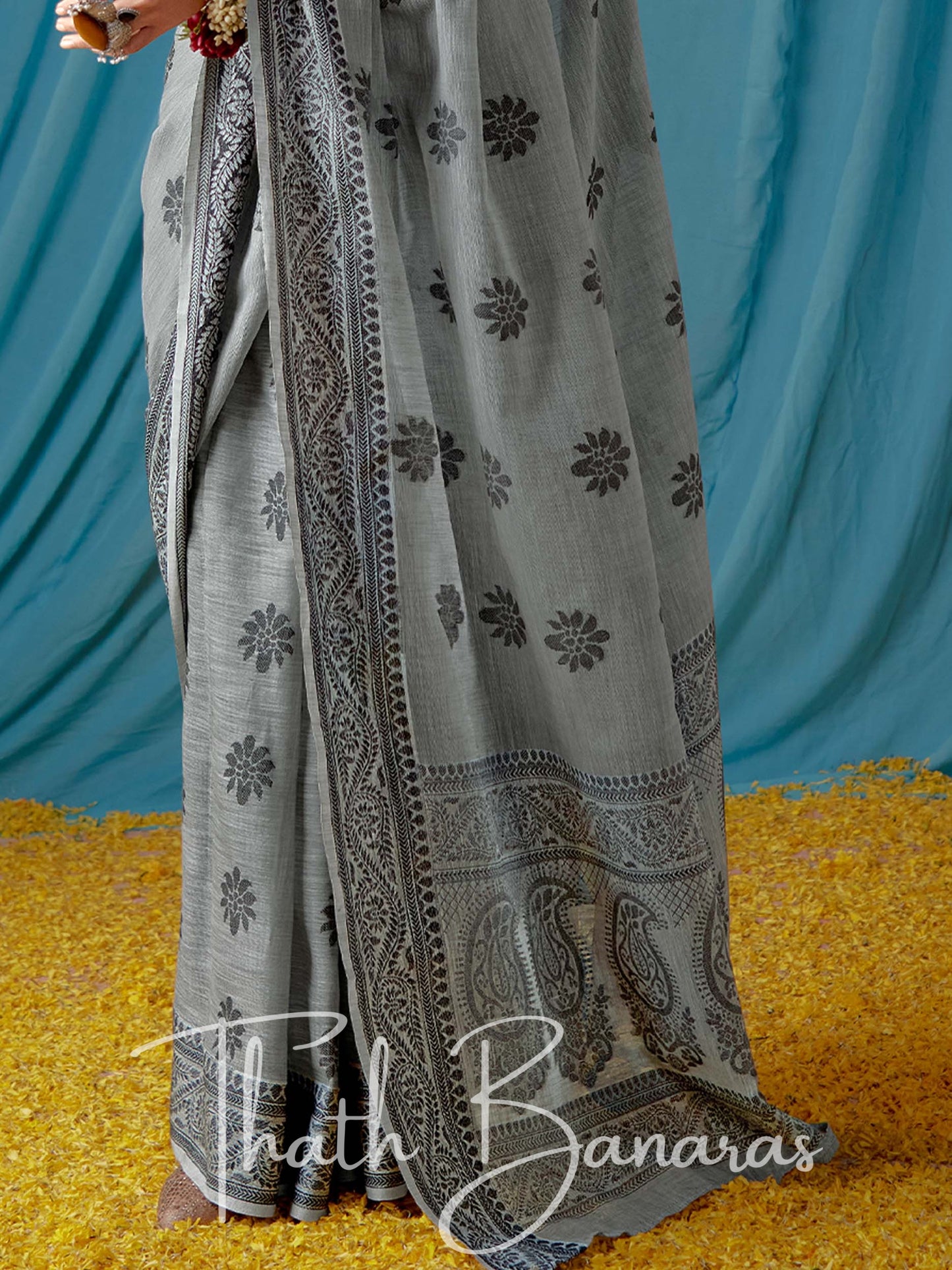 Elora Grey Beautiful Traditional Wear Lucknowi Linen